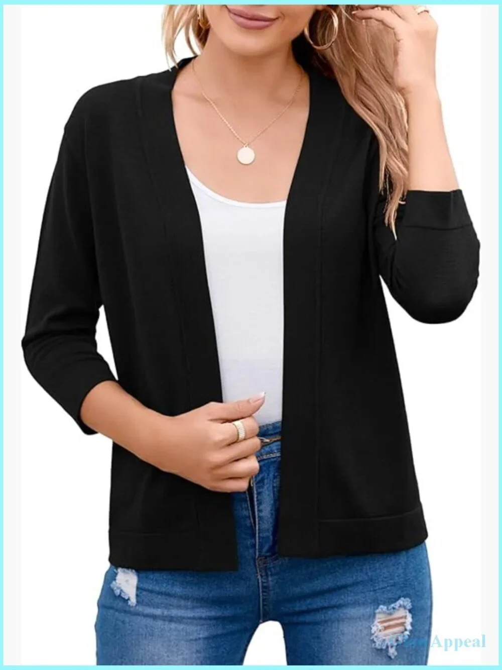 3/4 Sleeve Open Front Cropped Cardigan Sweater Lightweight Shrug